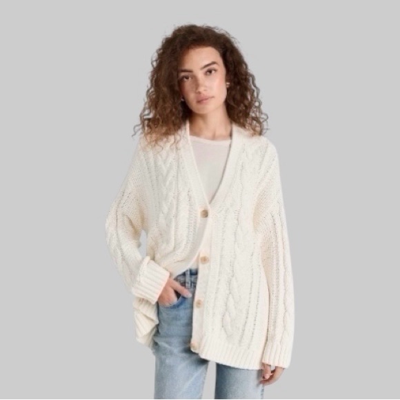 Jenni Kayne Sweaters - Jenni Kayne Cable Cocoon Cardigan XS Ivory Alpaca Wool NWT